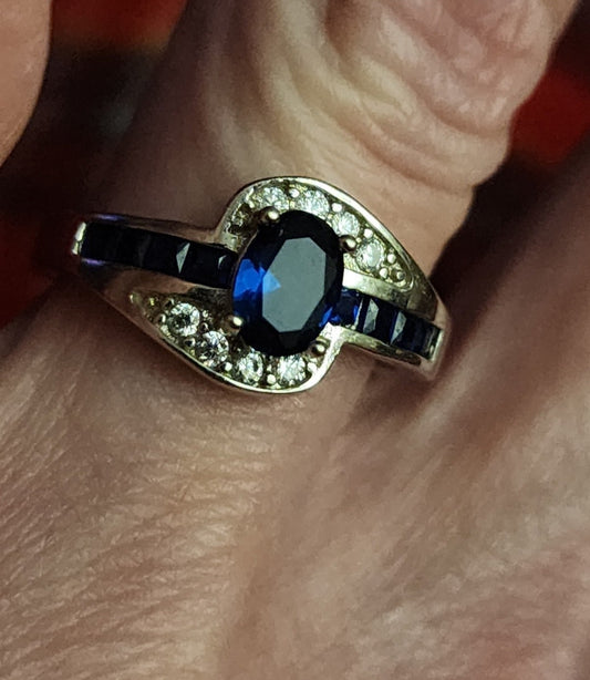 Sterling silver Sapphire and CZ ring